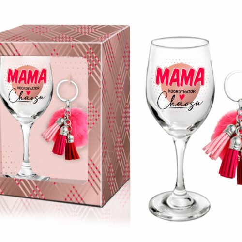 kieliszek do wina+pompon z chwostem MAMA KOORDYNATOR