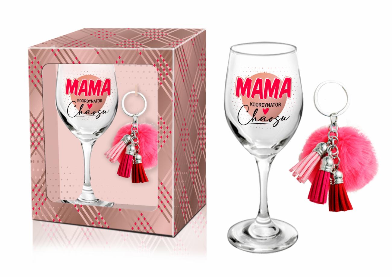kieliszek do wina+pompon z chwostem MAMA KOORDYNATOR