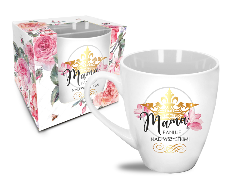 kubek pastel 470ml szary środek "Mama panuje nad wszystkim"