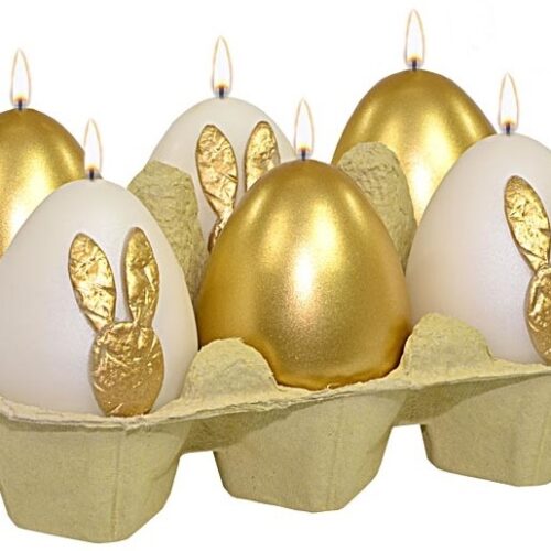 Świeca 6szt. JAJKO 60/45 BUNNY MIX PÓŁMAT ZŁOTY BIAŁY