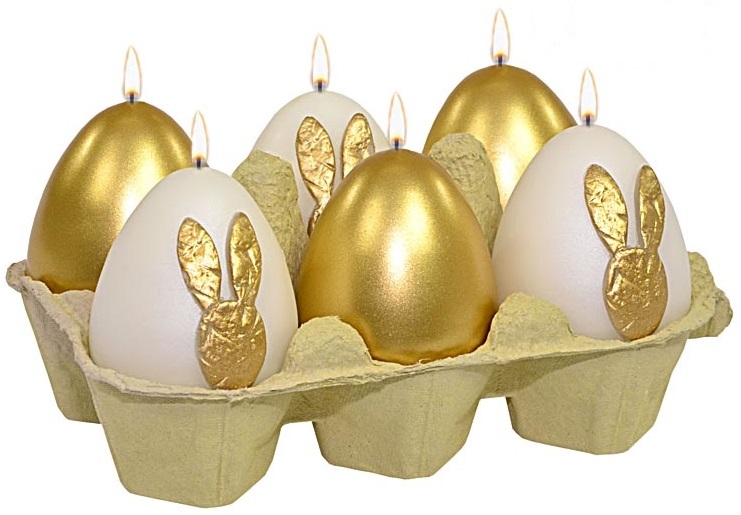 Świeca 6szt. JAJKO 60/45 BUNNY MIX PÓŁMAT ZŁOTY BIAŁY