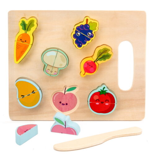 zabawka drewniana Owoce i warzywa do krojenia + deska i nóż 22x18 cm NT6068