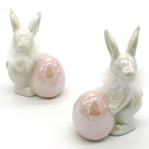 Zając ceramiczny z jajkiem i futerkiem 15x11cm