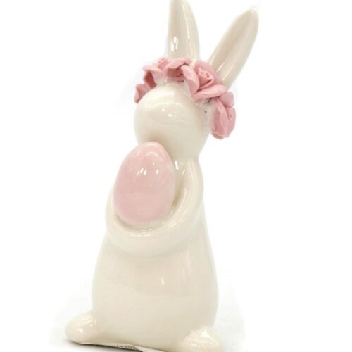 Figurka ceramiczna zajączek z jajkiem i wiankiem 12,5cm