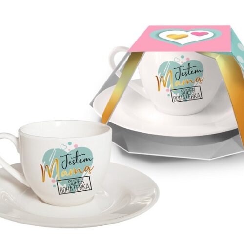 Filiżanka ze spodkiem espresso 100 ml - "Jestem Mamą super bohaterką"
