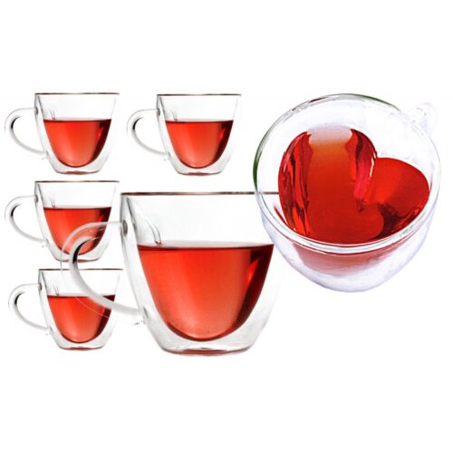 Szklanki termiczne podwójne szkło serce 240ML zestaw 6szt
