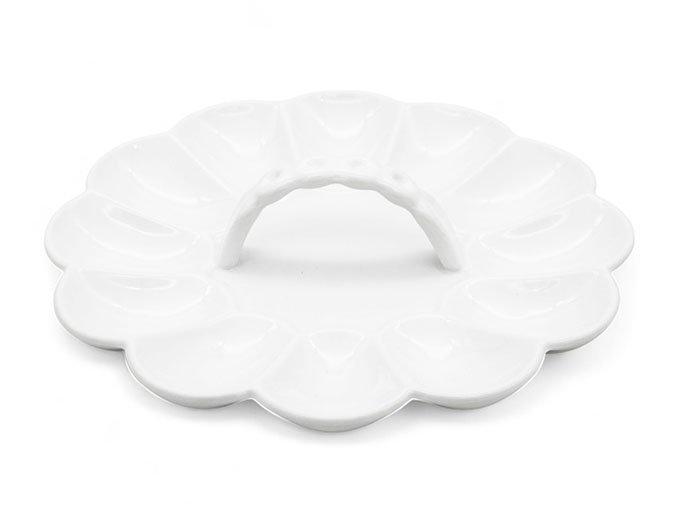 Talerz 23cm do jajek talerzyk na jajka porcelanowy z uchwytem podstawka półmisek TR-24-407 - obrazek 2