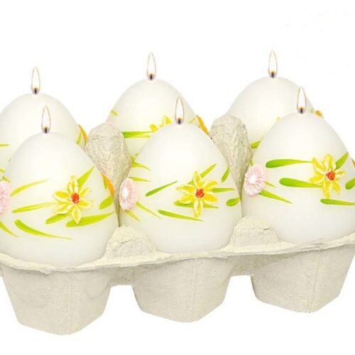 Świeca 6szt. JAJKO 60/45 SUNFLOWERS MATOWA biała