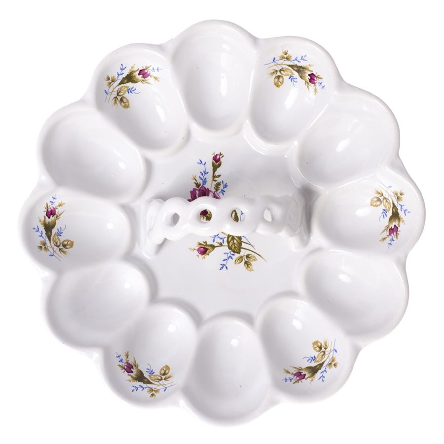 Talerz ceramiczny na jajka z uchwytem RÓŻA 22cm - obrazek 3