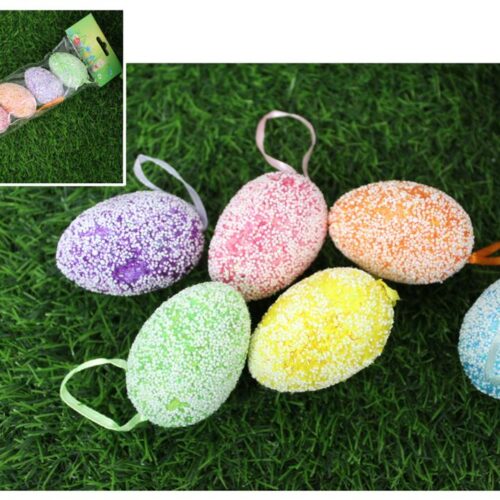 Jajka 6szt kolor z zawieszką kuleczki 4 x 6cm