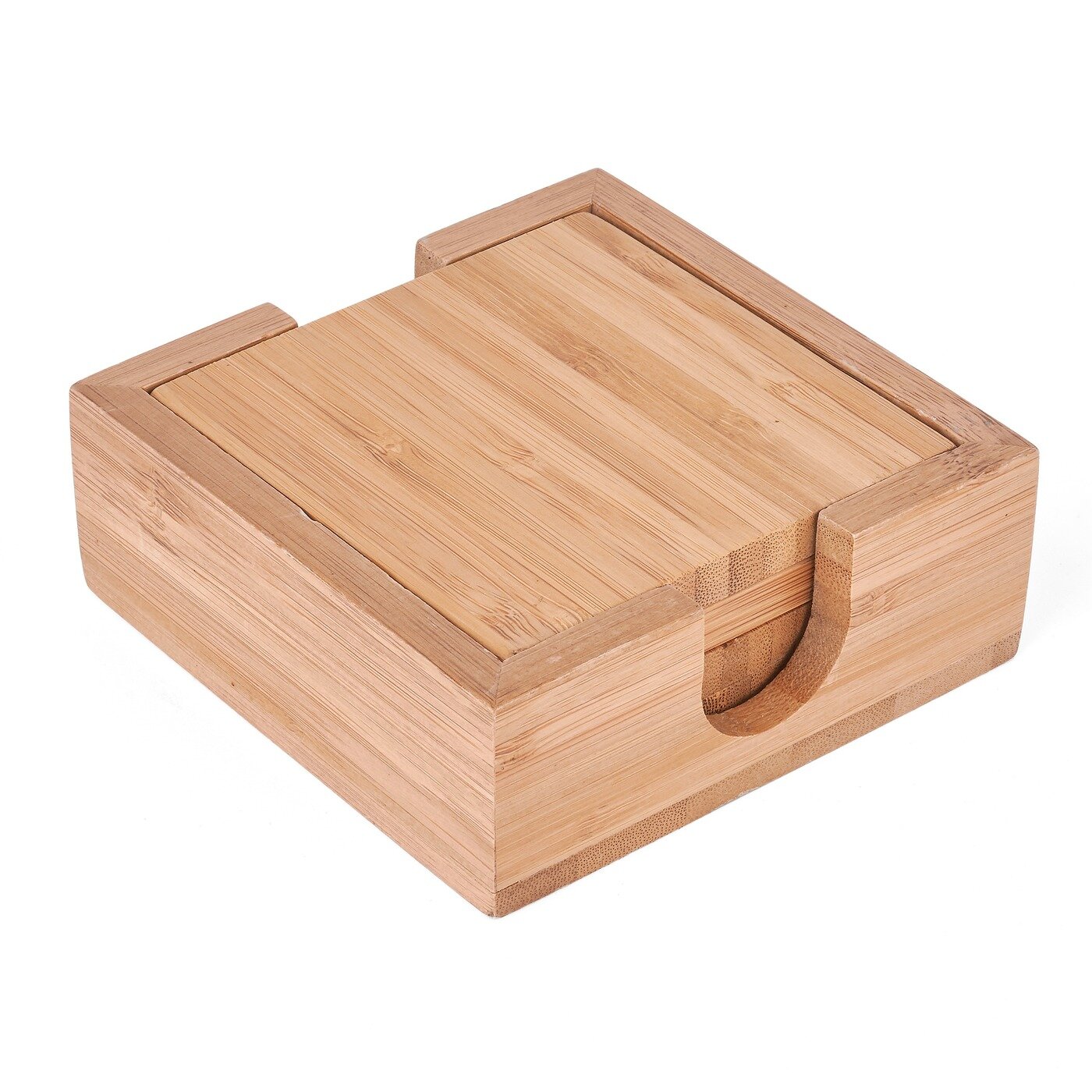 podkładki pod kubek w stojaku bambusowe 10 x 10 cm 4 sztuki Tadar - obrazek 2