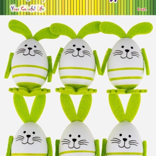 Jajka plastikowe wielkanocne króliczki z zawieszką 8cm. 6szt.