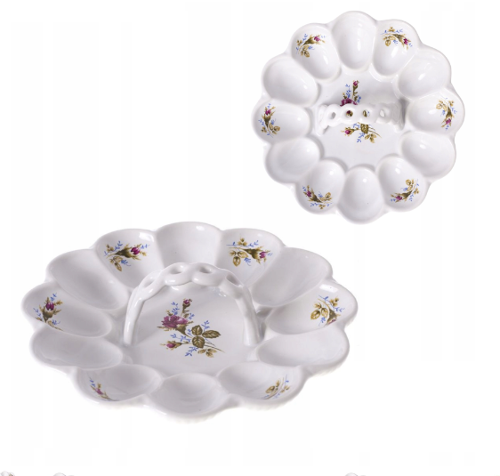 Talerz ceramiczny na jajka z uchwytem RÓŻA 22cm