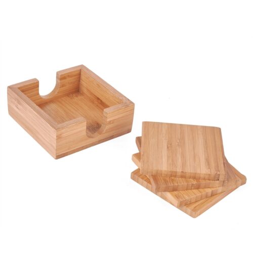 podkładki pod kubek w stojaku bambusowe 10 x 10 cm 4 sztuki Tadar