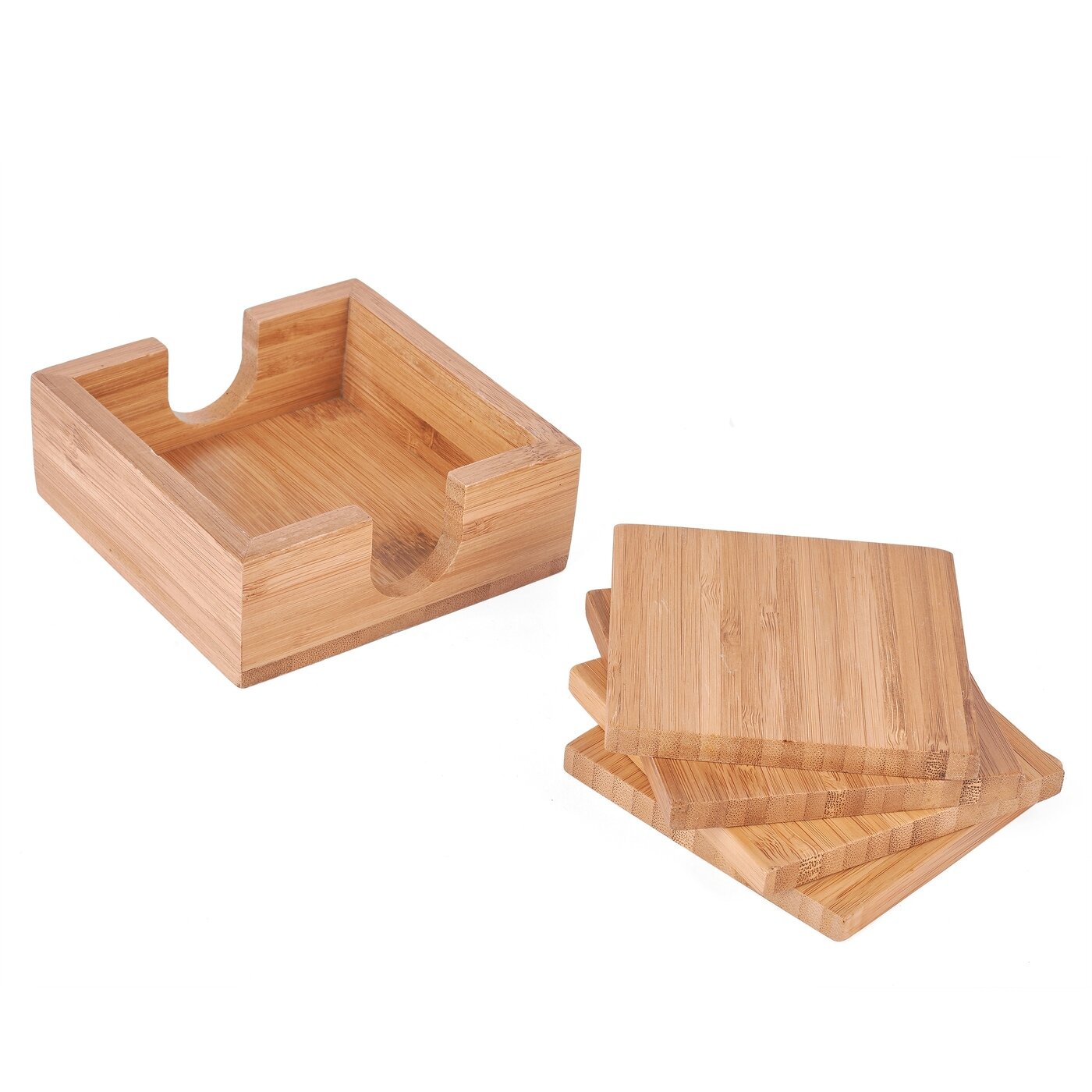 podkładki pod kubek w stojaku bambusowe 10 x 10 cm 4 sztuki Tadar