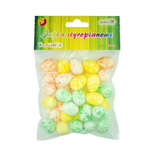 Jajka styropianowe kolorowe nakrapiane, wys. 2,5 cm 36 szt.
