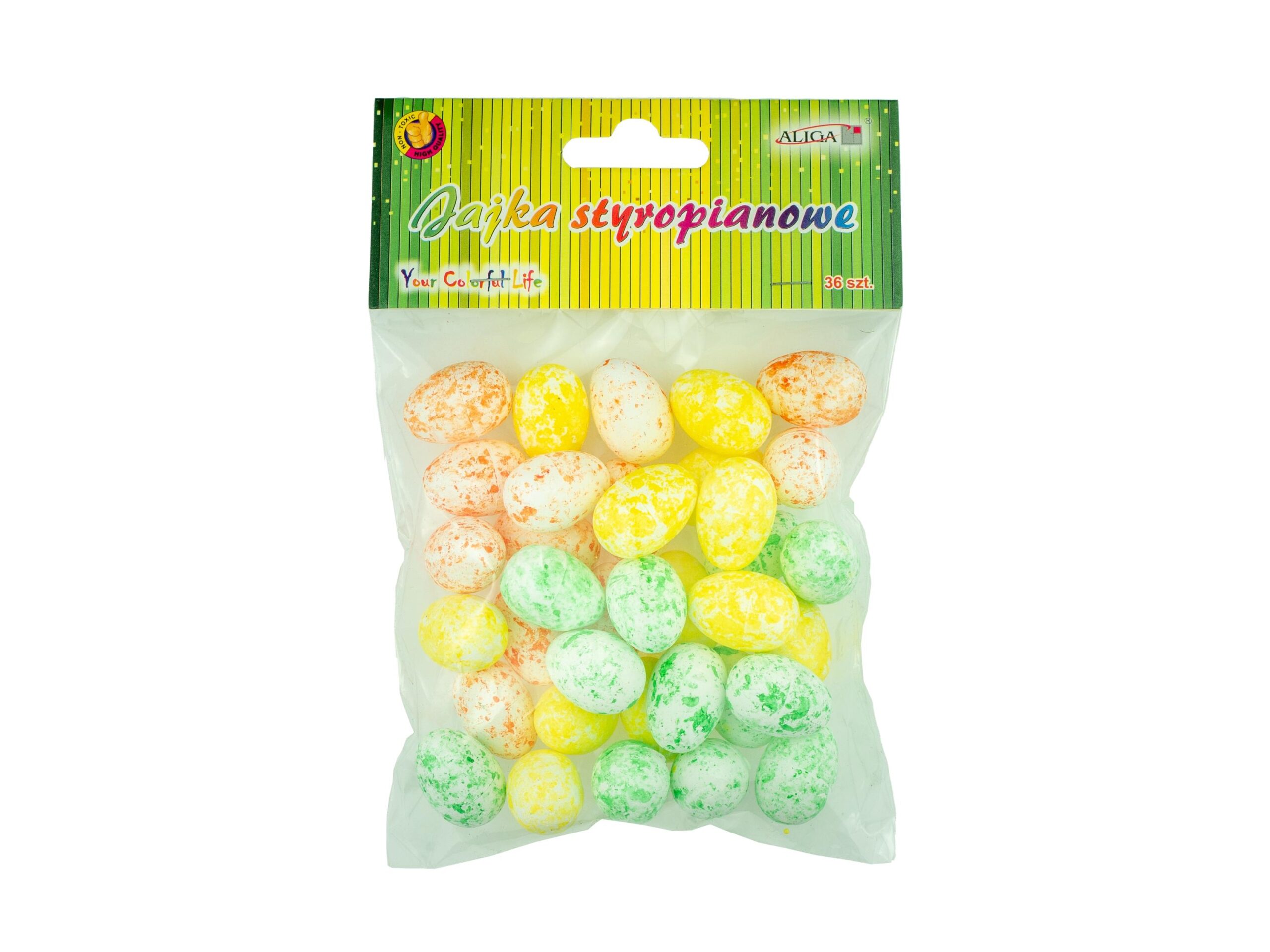 Jajka styropianowe kolorowe nakrapiane, wys. 2,5 cm 36 szt.